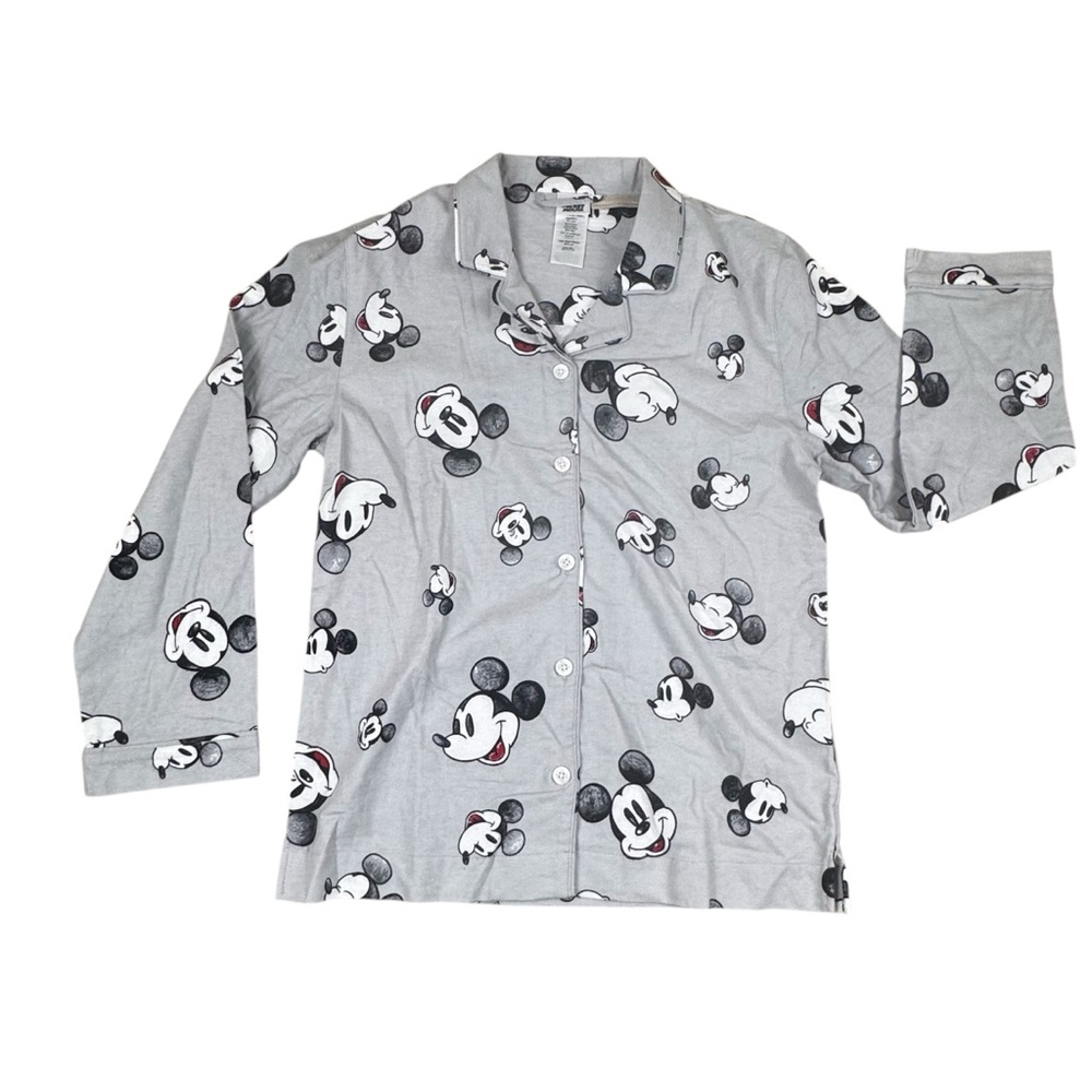 Disney Pottery Barn Teen Flannel Mickey Mouse Gray Pajama Shirt & Pant Set Large - Picture 5 of 9